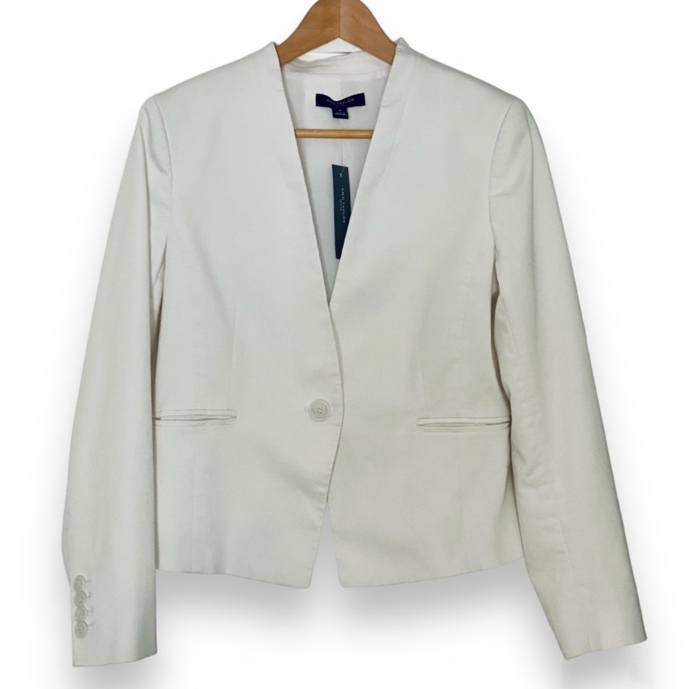 NWT Ann Taylor Cotton Sateen Collarless Jacket | 8P white crop blazer